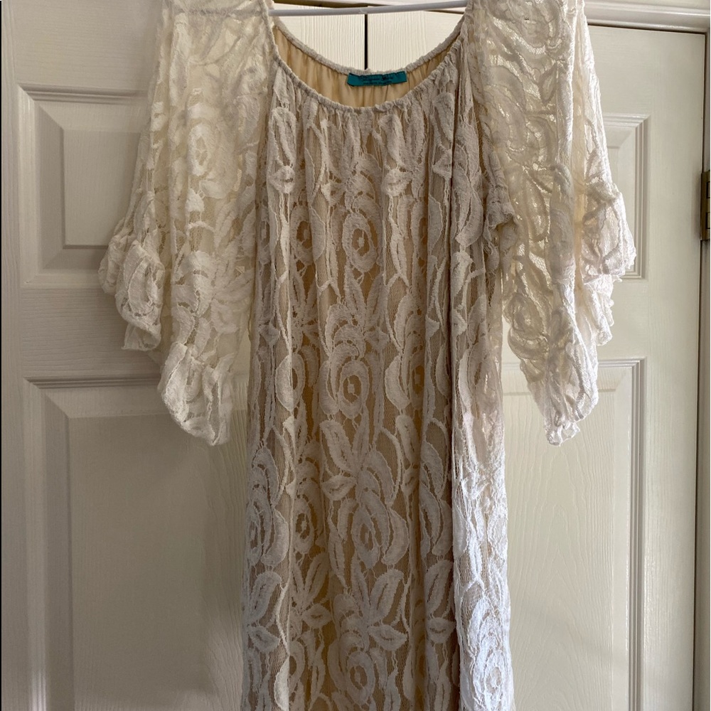 Turquoise Haven brand~White dress from western boutique Sz XL~with lining~